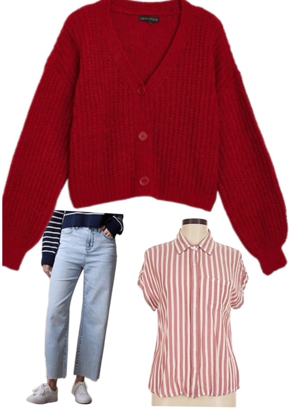 Red Chunky Cozy Knit Cropped Cardigan Sweater Button Front | Size XL - Picture 5 of 6